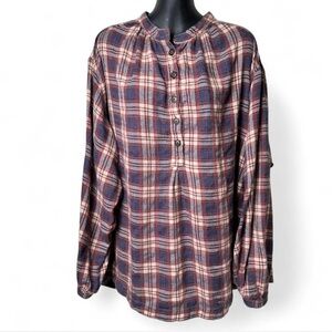 Free People Plaid Lumberjack Blouse XL